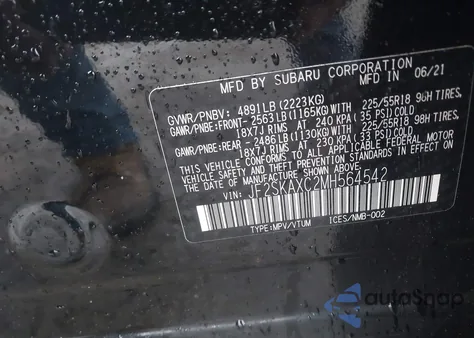 2021 Subaru Forester Touring z USA, uszkodzony, nr VIN JF2SKAXC2MH564542